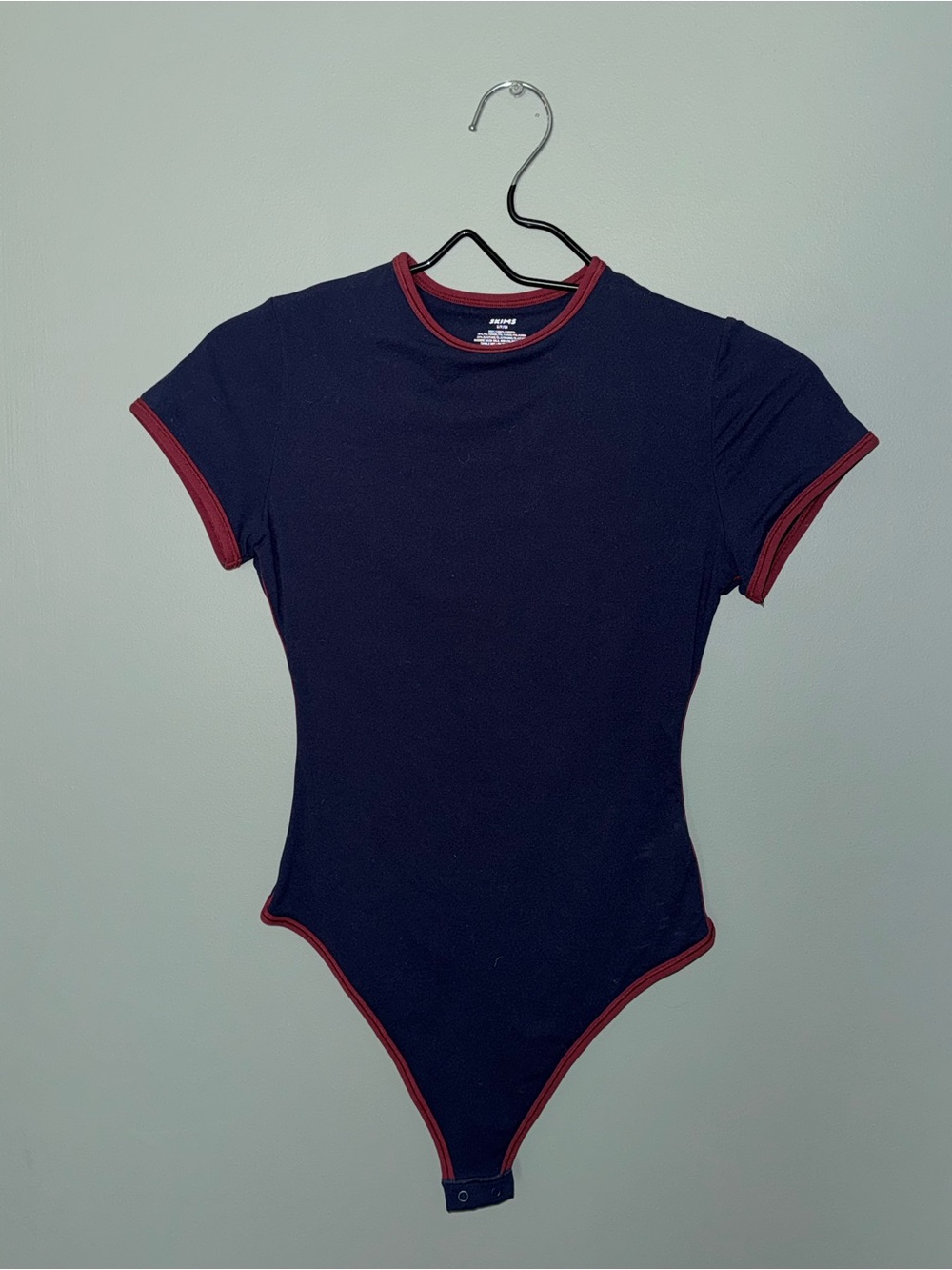 SKIMS Navy Short Sleeve Bodysuit with Red Trim